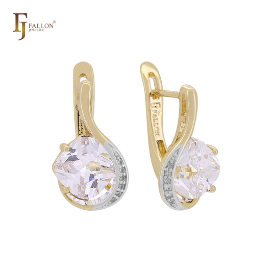 Pendientes rombo solitario en oro de 14 quilates, oro rosa, bicolor