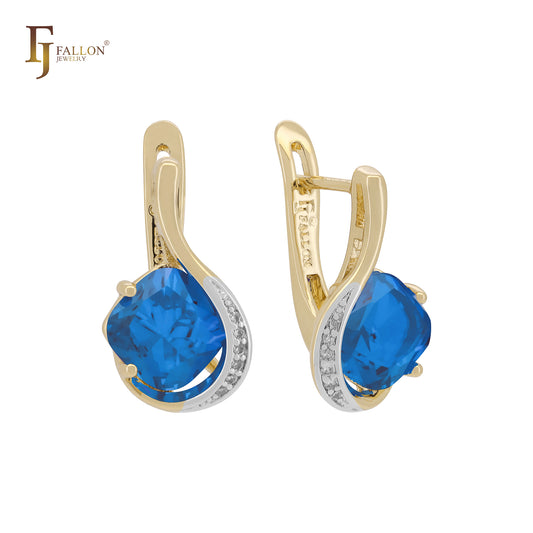 Pendientes rombo solitario en oro de 14 quilates, oro rosa, bicolor