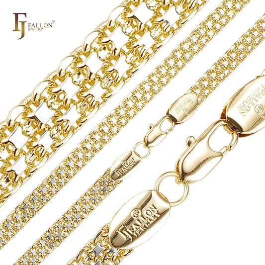 .Bismarck weaving anchor triple link 14K Gold, two tone chains