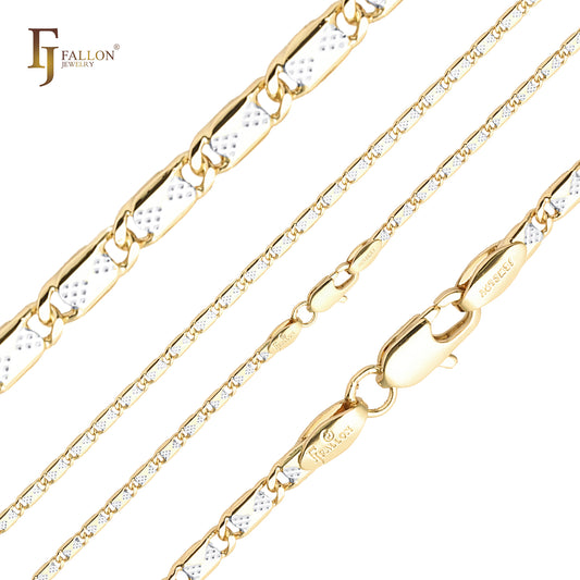 Elo de caracol sólido ponto triangular martelado em ouro 14K, ouro rosa, correntes de dois tons