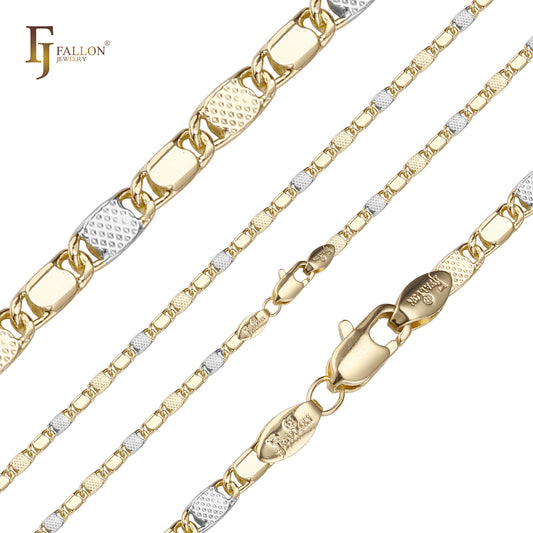 实心蜗牛链另类圆点锤击玫瑰金、14K 金双色链条