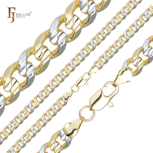 Classic Miami Style Cuban link center double grooved chains plated in 14K Gold, Rose Gold, two tone