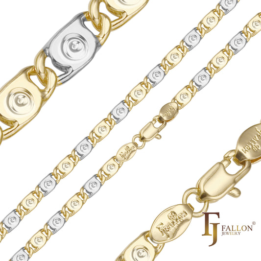 Snail eddy vortex link chains plated in 14K Gold, Rose Gold, two tone