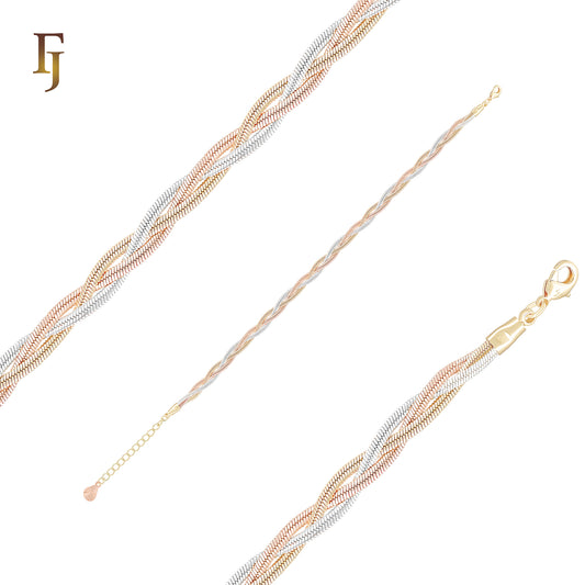 Triple thin snake Rose Gold 14K Gold braided Bracelets