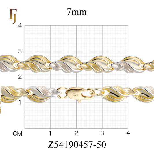 Twisted Leaf Link Chain Necklace – Dual Tone Yellow & White Gold Plated Brass Necklace with Lobster Clasp