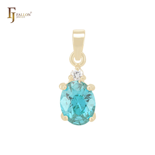 Colgante de oro rosa de 14 quilates con solitario de circonitas cúbicas de corte ovalado