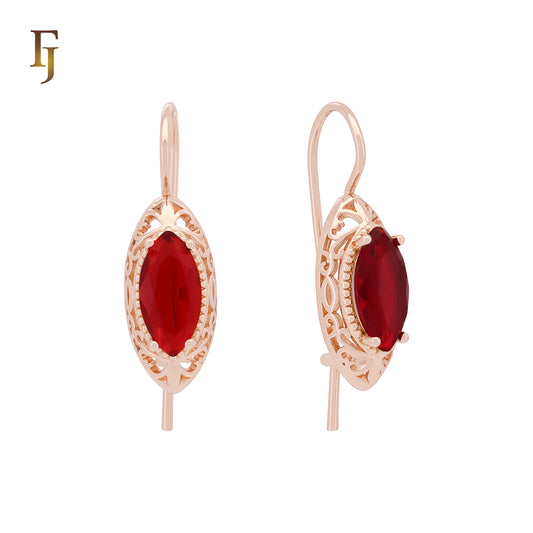 Vintage Marquise Stone Wire Hook Earrings – 10×22.3mm Rose Gold Design by FJ Jewelry