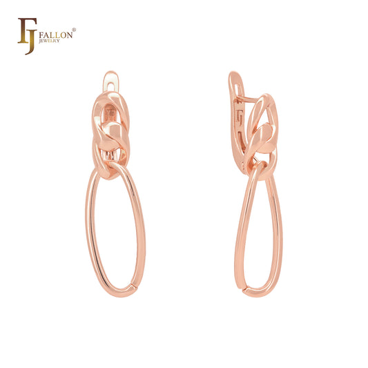 Cuban Chain link design Rose Gold Russian Lock Earrings