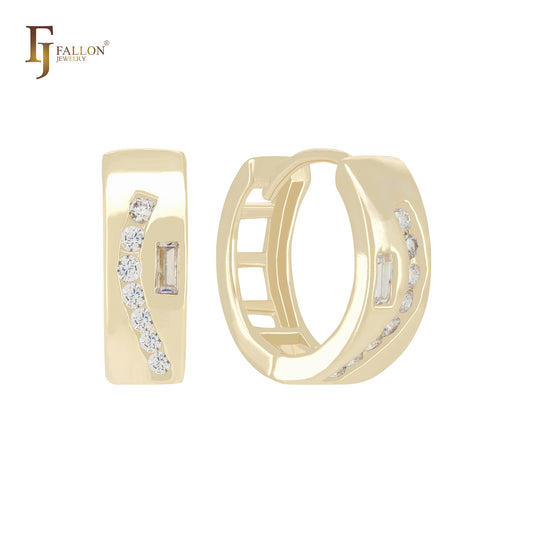 Cluster White CZ 14K Gold Huggie Earrings Huggies