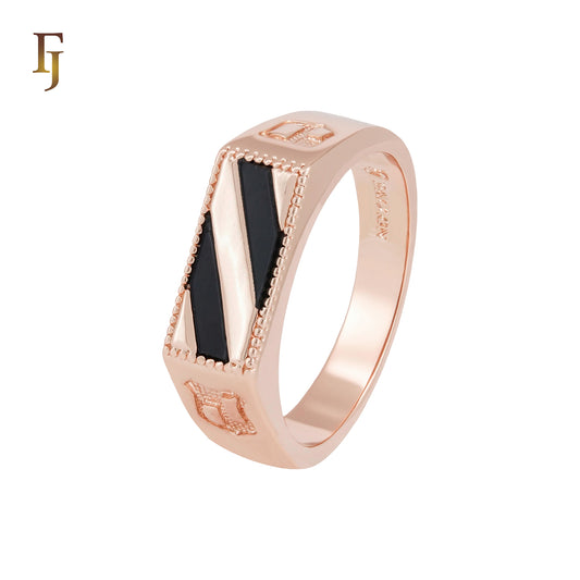Squared black onyx Signet Rose Gold Men's Rings