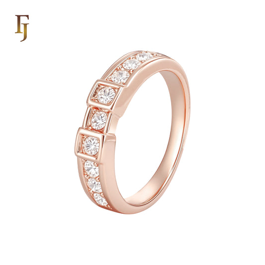 Cluster Rounded White CZs paved Rose Gold Wedding Band Rings