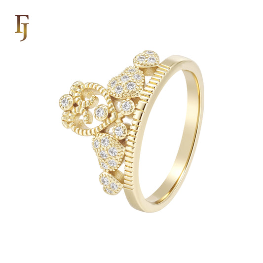 Cluster white CZs Heart 14K Gold Crown Rings