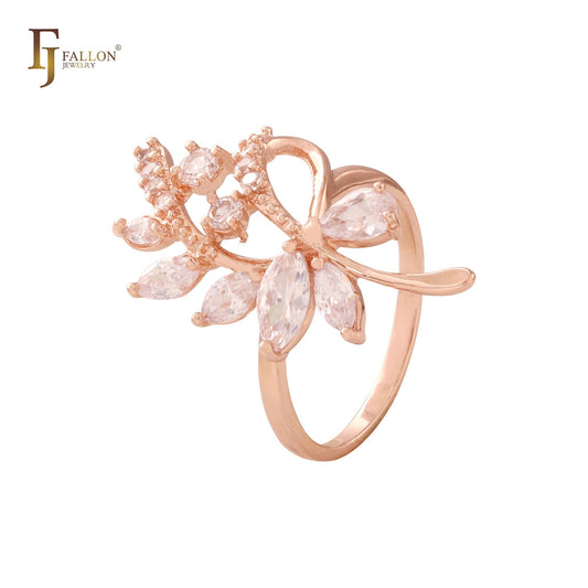 Anéis de cluster em ouro 14K, cores banhadas a ouro rosa