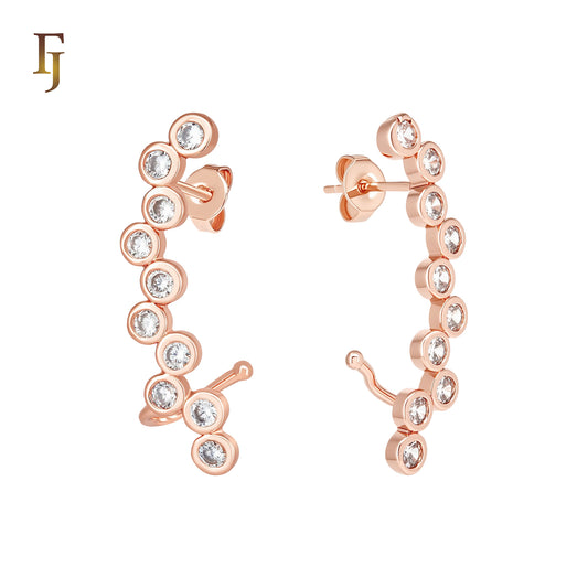 Constellation of Rounded Star White CZs Cluster 14K Gold, Rose Gold Cuff Clip Stud Earrings