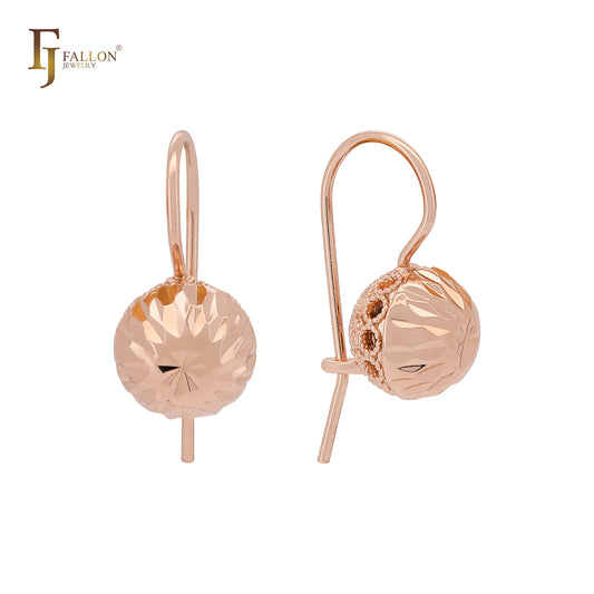 菱形のテクスチャードランタンワイヤーフックローズゴールドイヤリング