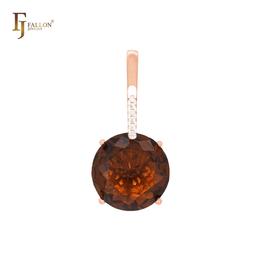 Colgante solitario gigante redondo colorido con circonitas cúbicas blancas en oro rosa de dos tonos