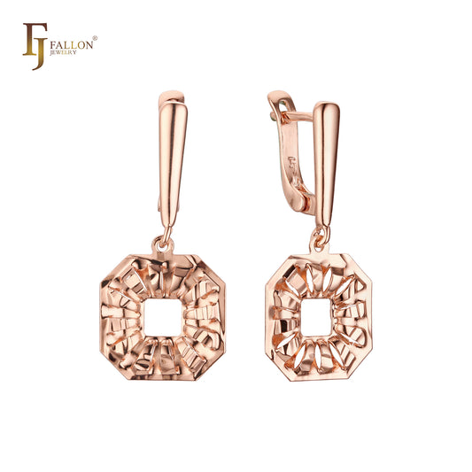 Drop Octagon Hollow geometric Rose Gold Russian Lock Earrings