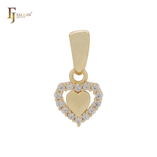 Pingente de coração de ouro 14K com halo duplo em zircônias brancas