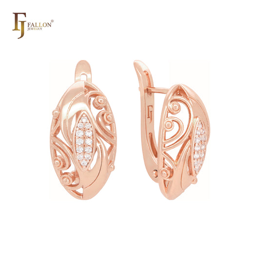 Marquise of Marquise with white CZs Rose Gold Russian Lock Earrings
