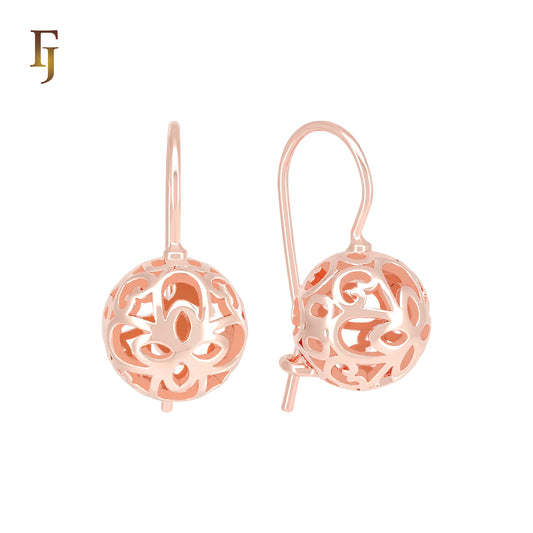 Lantern Beads Filigree Ball Rose Gold Wire Hook Earrings