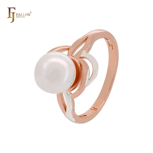 Elegante runde Perle Rose Gold zweifarbig Fashion Ringe