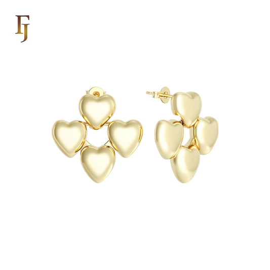 Four multi Hearts 14K Gold, Rose Gold Stud Earrings