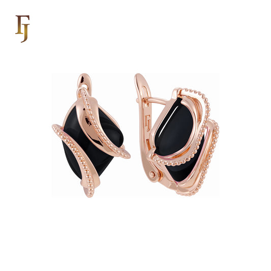 Double Ribbons clawed elegant Solitaire Colorful CZ Rose Gold Russian Lock Earrings