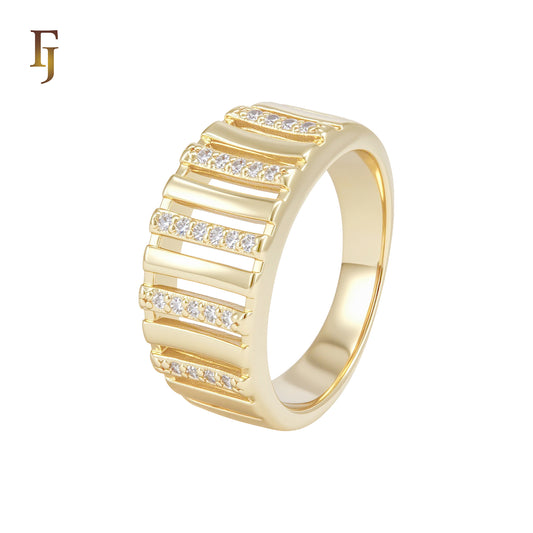 Ladder shaped alternate of white CZs 14K Gold Fashion Rings