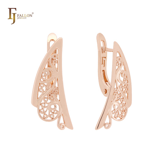 Chevron Filigree Rose Gold Russian Lock Earrings