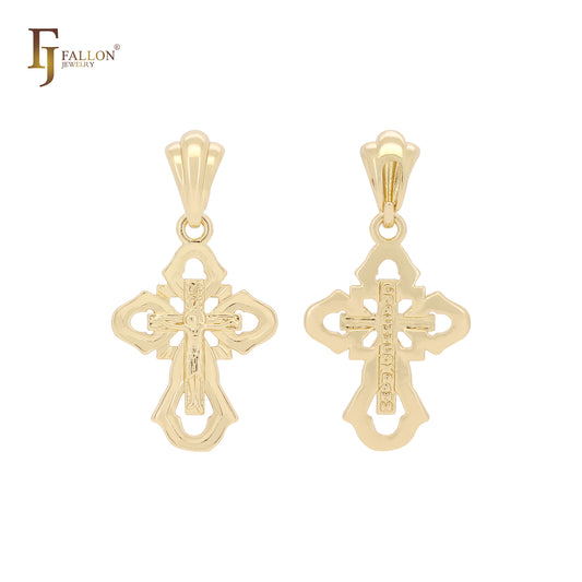 Crucifix 14K Gold, Rose Gold Jesus Orthodox Cross pendant