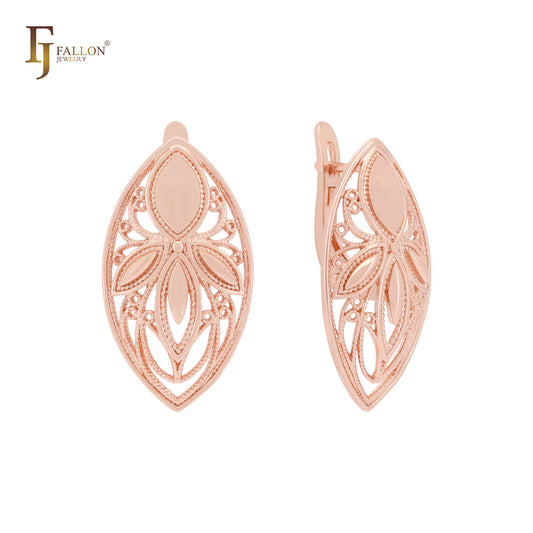 Filigree of Marquise Rose Gold Russian Lock Earrings