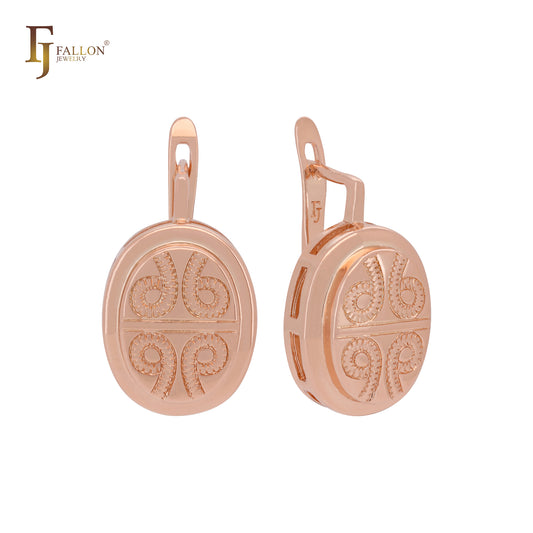 Four six sign designed filigree 14K Gold, Rose Gold Russian Lock Earrings