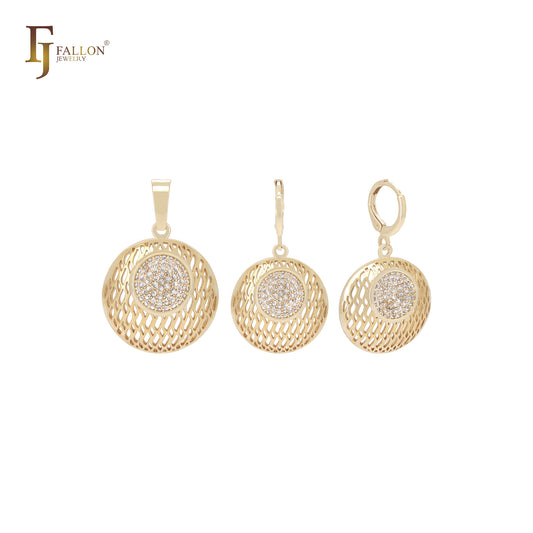 Mesh net of white CZs 14K Gold Jewelry Set with Pendant
