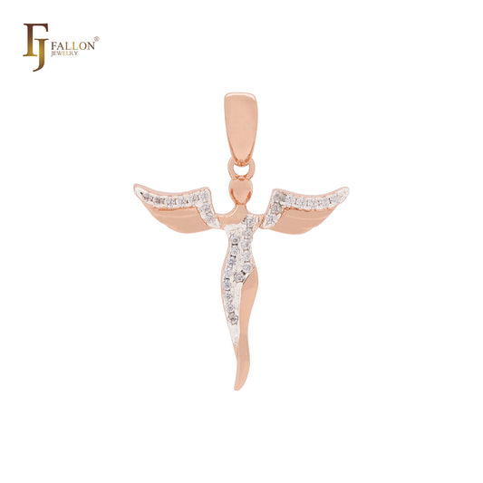 ホワイトCZの踊る天使ローズゴールドツートンペンダント