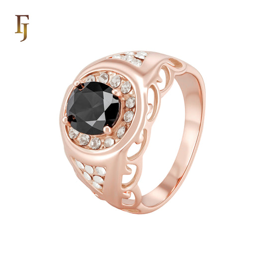 Solitaire Black CZ white CZs Signet Rose Gold Fashion Rings