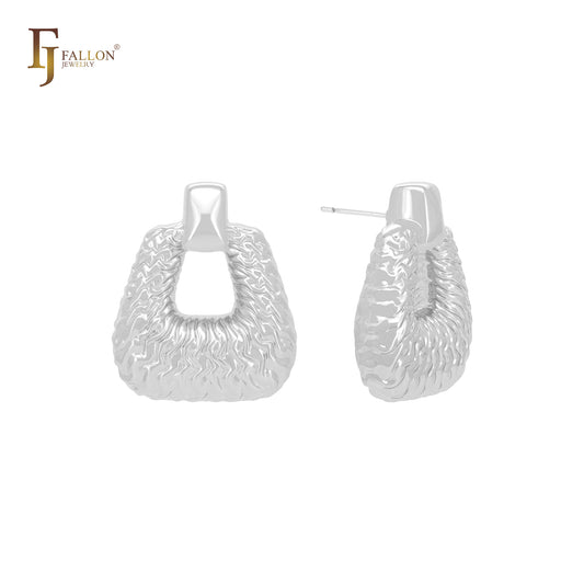 Серьги-гвоздики из золота 14 карат, розового золота, белого золота с замком и неровной текстурой в форме маятника