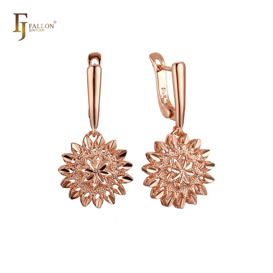 Drop Blooming rounded bead filigree cage Rose Gold Russian Lock Earrings