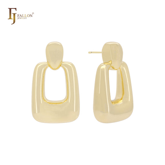 Серьги-гвоздики в форме замка и квадратного маятника из 14-каратного золота, розового золота и белого золота