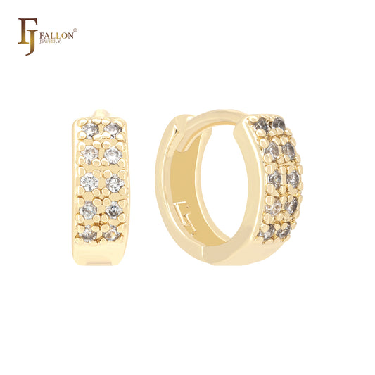 Double white CZs CLuster 14K Gold Huggie Earrings Huggies