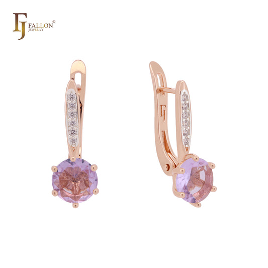 Elegant Rounded Round CZ cubic zirconia Rose Gold Russian Lock Earrings