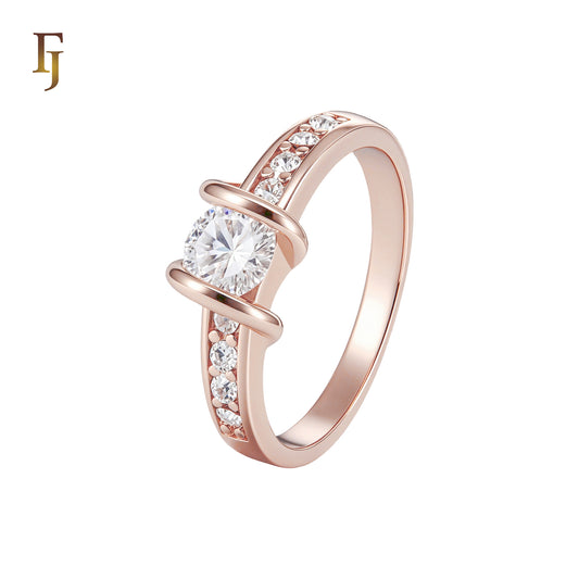 Elegant double band clawed solitaire white CZ Rose Gold Engagement Rings