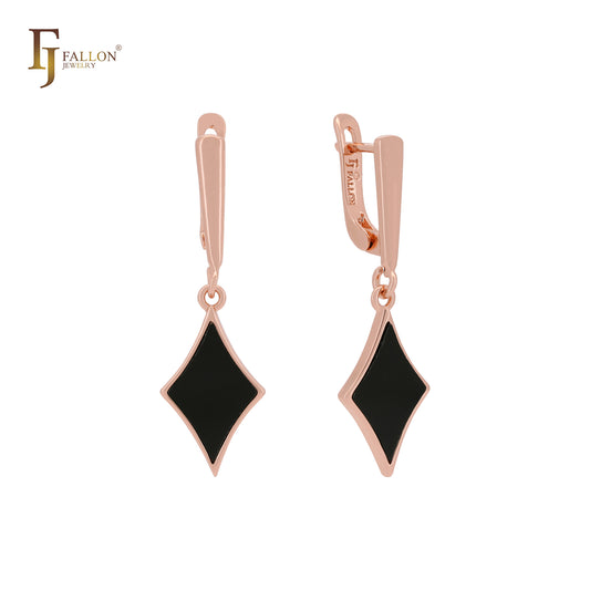 Painted black rhombus Star Rose Gold Russian Lock Earrings