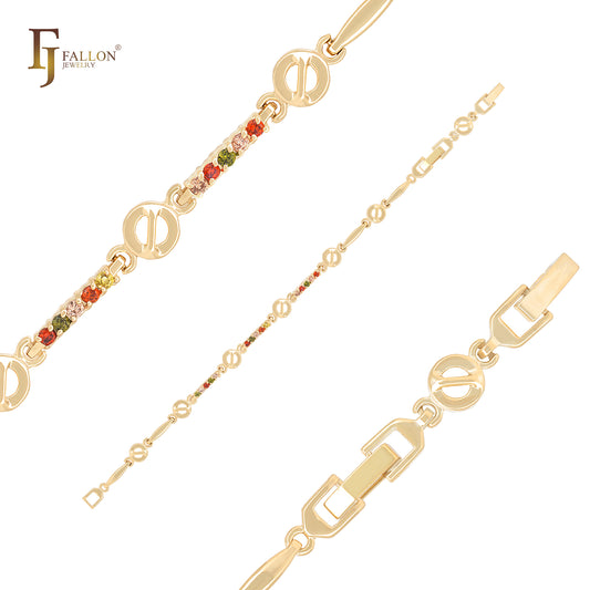 Pulseras de oro de 14 quilates con circonitas cúbicas de colores variados y formas prohibidas