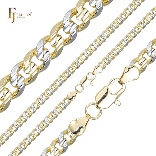 Classic Miami Style Cuban link center double grooved chains plated in 14K Gold, Rose Gold, two tone