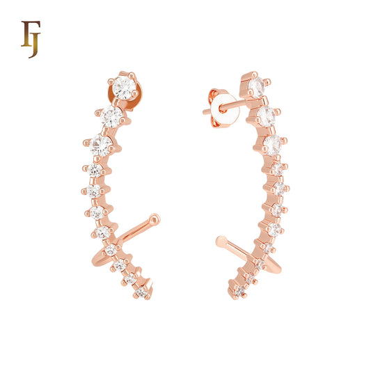 Cluster white CZs paved 14K Gold, Rose Gold Cuff Stud Earrings