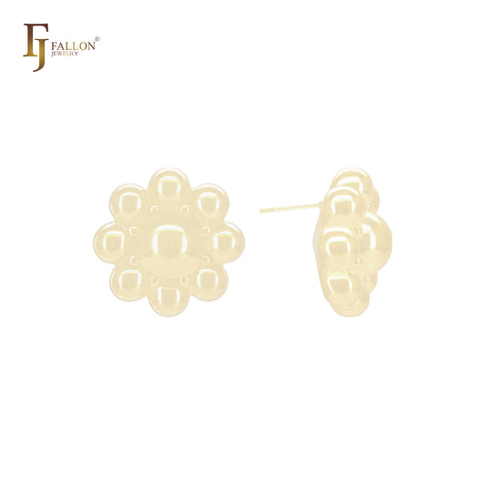 Серьги-гвоздики из 14-каратного золота, розового золота и белого золота с восемью закругленными лепестками в форме подсолнуха