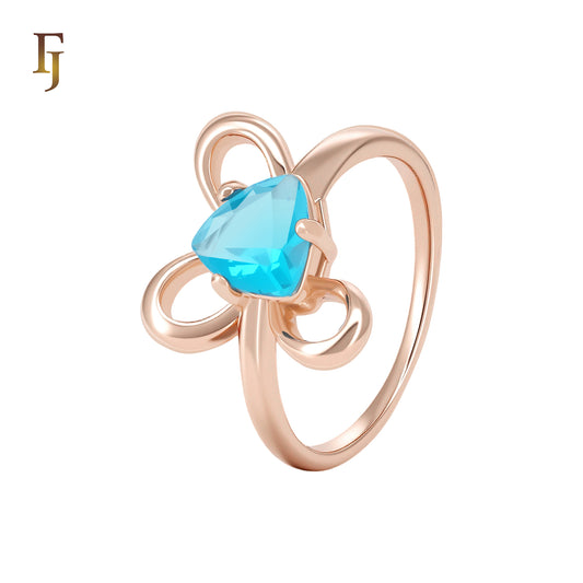 Elegant filigree triangular blue CZ Rose Gold Fashion Rings
