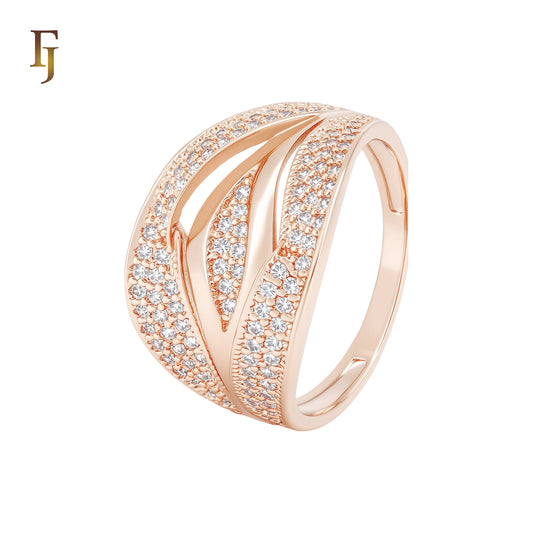 Cluster paved white CZs Wide 14K Gold Fashion Rings