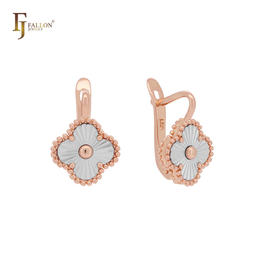 Clover double layer Shiny Rose Gold two tone Russian Lock Earrings