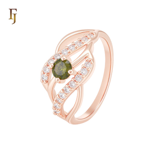 Double Rows of white CZs Solitaire blue CZ Rose Gold Fashion Rings